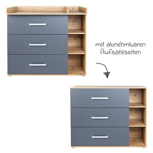 Arthur Berndt 3-tlg Kinderzimmer-Set Alessio mit 3-türigem Schrank, Bett, Wickelkommode mit Wickelaufsatz - Artisan-Oak / Anthrazit