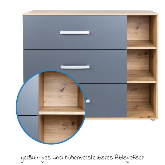 Arthur Berndt 3-tlg Kinderzimmer-Set Alessio mit 3-türigem Schrank, Bett, Wickelkommode mit Wickelaufsatz - Artisan-Oak / Anthrazit