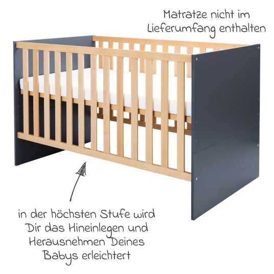 Arthur Berndt 3-tlg Kinderzimmer-Set Alessio mit 3-türigem Schrank, Bett, Wickelkommode mit Wickelaufsatz - Artisan-Oak / Anthrazit