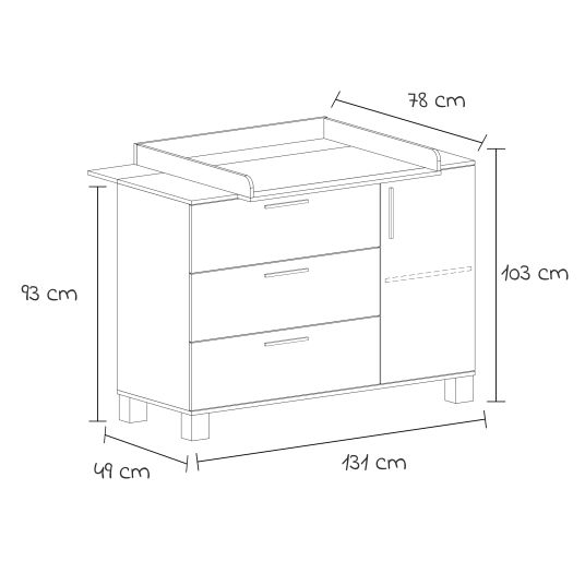 Arthur Berndt 3-tlg Kinderzimmer-Set Cloe mit 3-türigem Schrank, Bett, Wickelkommode mit Wickelaufsatz - Lava Matt / Eiche Sägerau