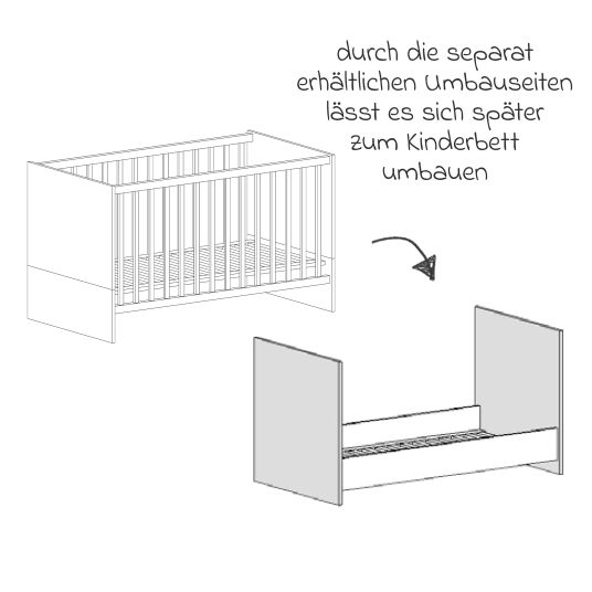 Arthur Berndt 3-tlg Kinderzimmer-Set Cloe mit 3-türigem Schrank, Bett, Wickelkommode mit Wickelaufsatz - Lava Matt / Eiche Sägerau