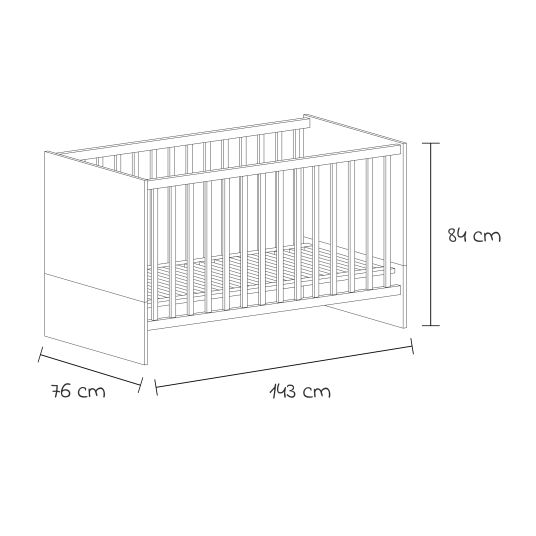 Arthur Berndt 3-tlg Kinderzimmer-Set Lavea mit 3-türigem Schrank, Bett, Wickelkommode mit Wickelaufsatz - White-Oak / Schwarz