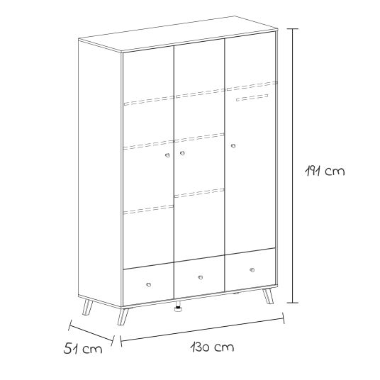 Arthur Berndt 3-tlg Kinderzimmer-Set Lavea mit 3-türigem Schrank, Bett, Wickelkommode mit Wickelaufsatz - White-Oak / Schwarz