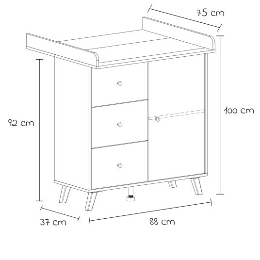 Arthur Berndt 3-tlg Kinderzimmer-Set Lavea mit 3-türigem Schrank, Bett, Wickelkommode mit Wickelaufsatz - White-Oak / Schwarz