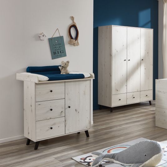 Arthur Berndt 3-piece nursery set Lavea with 3-door wardrobe, bed, changing unit with changing unit - White-Oak / Black