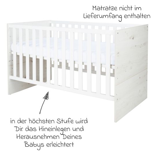 Arthur Berndt 3-tlg Kinderzimmer-Set Lavea mit 3-türigem Schrank, Bett, Wickelkommode mit Wickelaufsatz - White-Oak / Schwarz