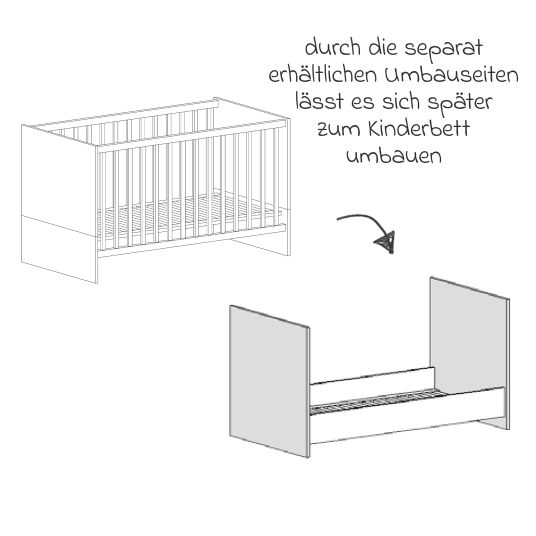 Arthur Berndt 3-tlg Kinderzimmer-Set Lavea mit 3-türigem Schrank, Bett, Wickelkommode mit Wickelaufsatz - White-Oak / Schwarz