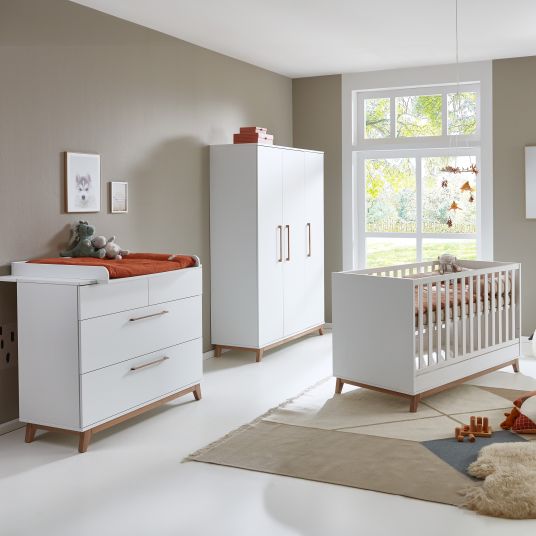 Arthur Berndt 3-piece nursery set Lina with 4-door wardrobe, bed, changing unit with changing unit - chalk white / walnut look