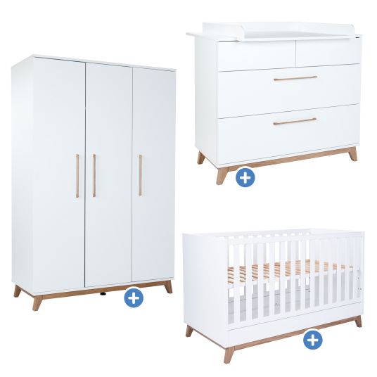 Arthur Berndt 3-piece nursery set Lina with 4-door wardrobe, bed, changing unit with changing unit - chalk white / walnut look