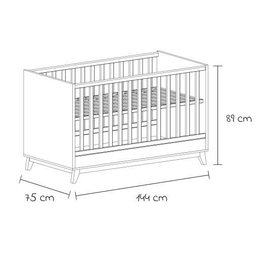 Arthur Berndt 3-tlg Kinderzimmer-Set Lina mit 4-türigem Schrank, Bett, Wickelkommode mit Wickelaufsatz - Kreideweiß / Walnuss-Optik