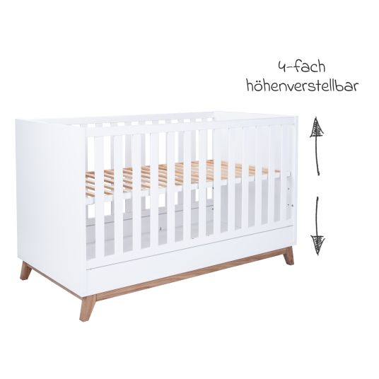 Arthur Berndt 3-piece nursery set Lina with 4-door wardrobe, bed, changing unit with changing unit - chalk white / walnut look