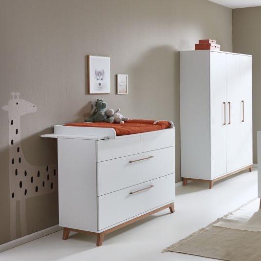 Arthur Berndt 3-piece nursery set Lina with 4-door wardrobe, bed, changing unit with changing unit - chalk white / walnut look