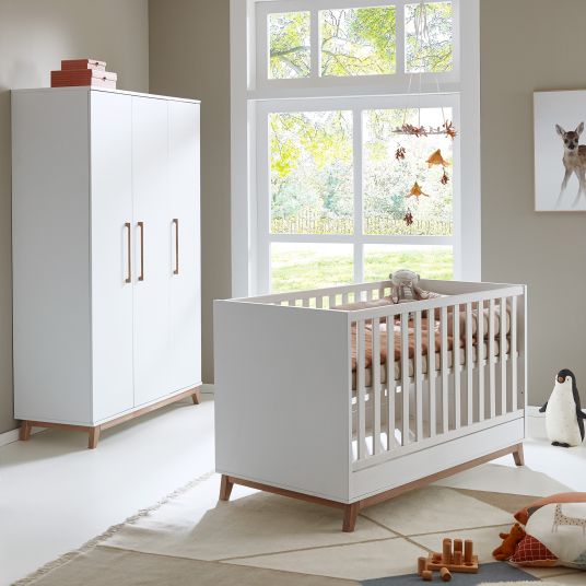 Arthur Berndt 3-piece nursery set Lina with 4-door wardrobe, bed, changing unit with changing unit - chalk white / walnut look