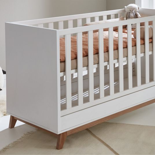 Arthur Berndt 3-piece nursery set Lina with 4-door wardrobe, bed, changing unit with changing unit - chalk white / walnut look