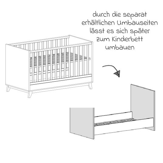 Arthur Berndt 3-tlg Kinderzimmer-Set Lina mit 4-türigem Schrank, Bett, Wickelkommode mit Wickelaufsatz - Kreideweiß / Walnuss-Optik