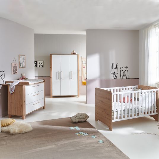 Arthur Berndt 3-piece nursery set Marlon with 3-door wardrobe, bed, changing unit with changing unit - Artisan oak / chalk white