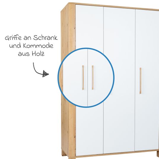 Arthur Berndt 3-tlg Kinderzimmer-Set Marlon mit 3-türigem Schrank, Bett, Wickelkommode mit Wickelaufsatz - Artisan-Oak / Kreideweiß