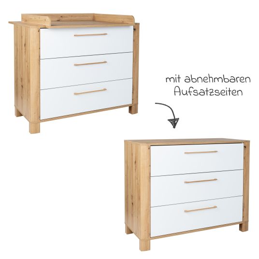 Arthur Berndt 3-tlg Kinderzimmer-Set Marlon mit 3-türigem Schrank, Bett, Wickelkommode mit Wickelaufsatz - Artisan-Oak / Kreideweiß