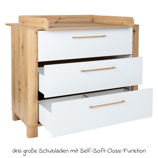 Arthur Berndt 3-tlg Kinderzimmer-Set Marlon mit 3-türigem Schrank, Bett, Wickelkommode mit Wickelaufsatz - Artisan-Oak / Kreideweiß