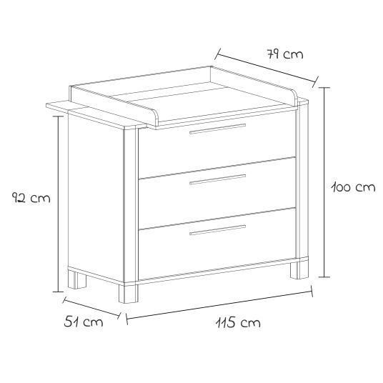 Arthur Berndt 3-tlg Kinderzimmer-Set Marlon mit 3-türigem Schrank, Bett, Wickelkommode mit Wickelaufsatz - Artisan-Oak / Kreideweiß