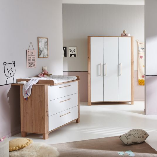 Arthur Berndt 3-piece nursery set Marlon with 3-door wardrobe, bed, changing unit with changing unit - Artisan oak / chalk white