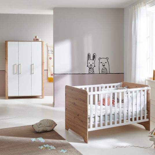 Arthur Berndt 3-piece nursery set Marlon with 3-door wardrobe, bed, changing unit with changing unit - Artisan oak / chalk white