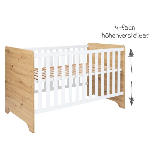 Arthur Berndt 3-tlg Kinderzimmer-Set Marlon mit 3-türigem Schrank, Bett, Wickelkommode mit Wickelaufsatz - Artisan-Oak / Kreideweiß