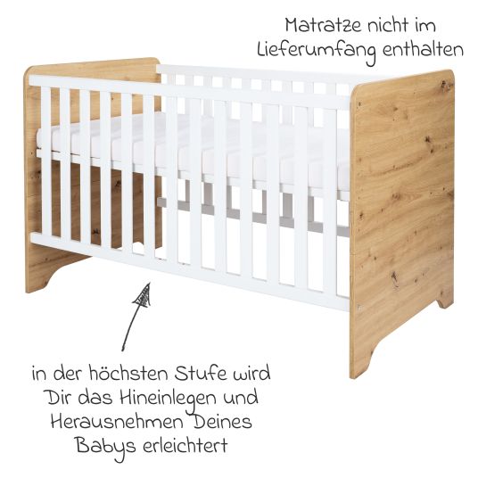 Arthur Berndt 3-piece nursery set Marlon with 3-door wardrobe, bed, changing unit with changing unit - Artisan oak / chalk white