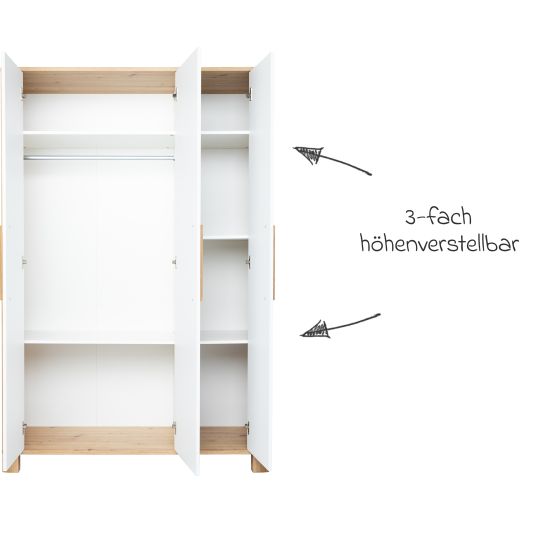 Arthur Berndt 3-piece nursery set Marlon with 3-door wardrobe, bed, changing unit with changing unit - Artisan oak / chalk white