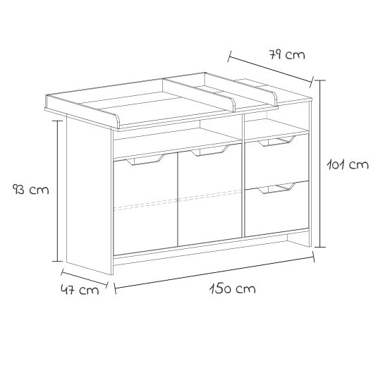 Arthur Berndt 3-piece Maxim nursery set with 4-door wardrobe, bed, changing unit with changing unit - chalk white / Artisan oak