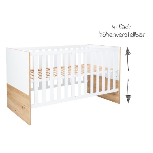 Arthur Berndt 3-piece Maxim nursery set with 4-door wardrobe, bed, changing unit with changing unit - chalk white / Artisan oak