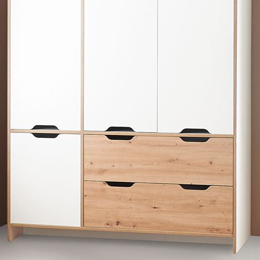 Arthur Berndt 3-piece Maxim nursery set with 4-door wardrobe, bed, changing unit with changing unit - chalk white / Artisan oak