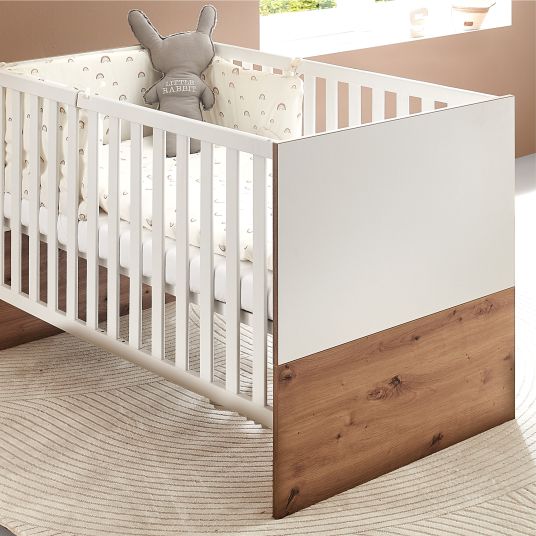 Arthur Berndt 3-piece Maxim nursery set with 4-door wardrobe, bed, changing unit with changing unit - chalk white / Artisan oak