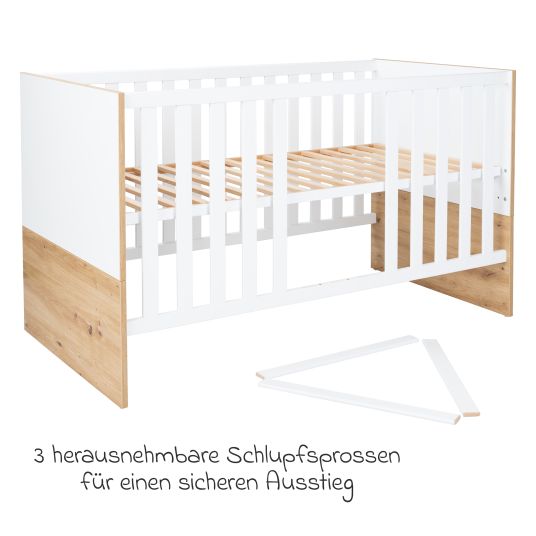 Arthur Berndt 3-piece Maxim nursery set with 4-door wardrobe, bed, changing unit with changing unit - chalk white / Artisan oak