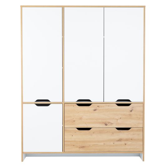 Arthur Berndt 3-piece Maxim nursery set with 4-door wardrobe, bed, changing unit with changing unit - chalk white / Artisan oak