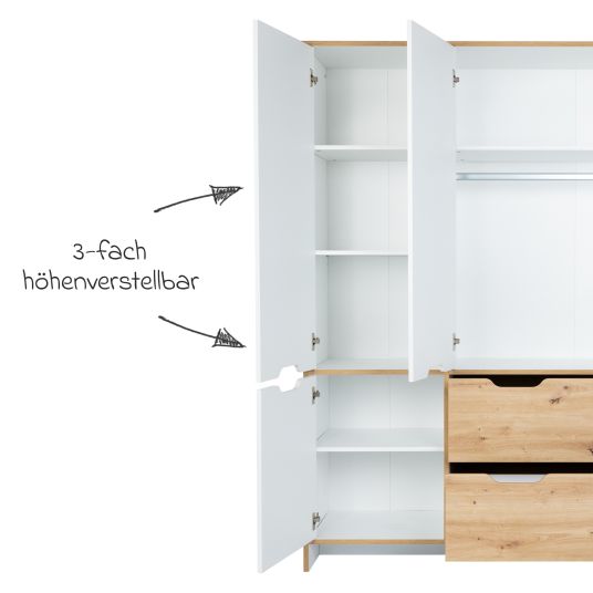 Arthur Berndt 3-piece Maxim nursery set with 4-door wardrobe, bed, changing unit with changing unit - chalk white / Artisan oak