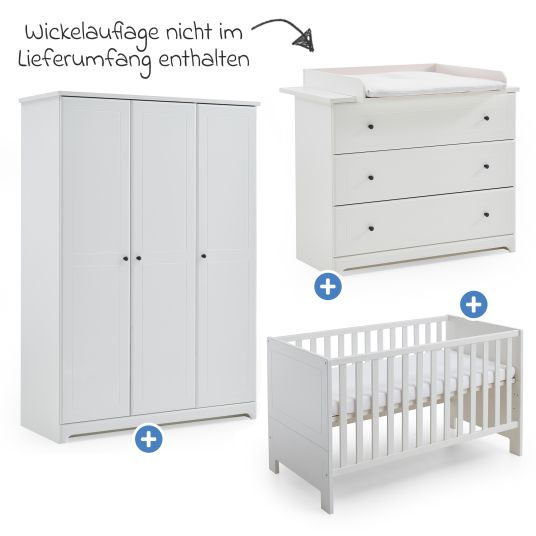 Arthur Berndt Set asilo nido 3 pezzi Thilo con armadio a 3 ante, letto, fasciatoio con fasciatoio - bianco