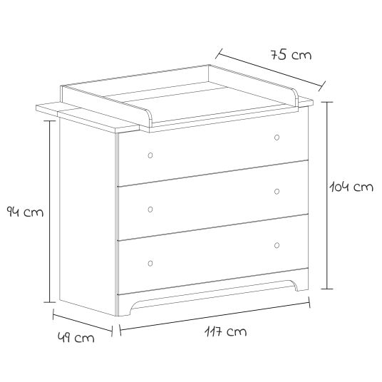 Arthur Berndt 3-piece nursery set Thilo with 3-door wardrobe, bed, changing unit with changing unit - white