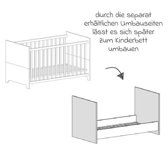 Arthur Berndt 3-tlg Kinderzimmer-Set Thilo mit 3-türigem Schrank, Bett, Wickelkommode mit Wickelaufsatz - Weiß