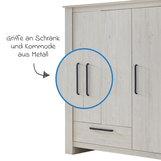 Arthur Berndt 3-piece Til nursery set with 3-door wardrobe, bed, extra-wide changing unit with changing top - Nordic Wood