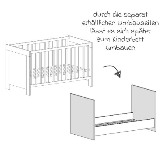 Arthur Berndt 3-piece Til nursery set with 3-door wardrobe, bed, extra-wide changing unit with changing top - Nordic Wood