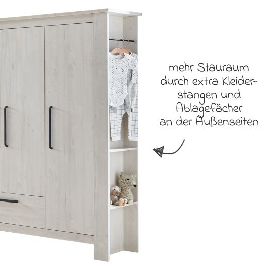 Arthur Berndt 3-tlg Kinderzimmer-Set Til mit 3-türigem Schrank, Bett, extrabreite Wickelkommode mit Wickelaufsatz - Nordic Wood