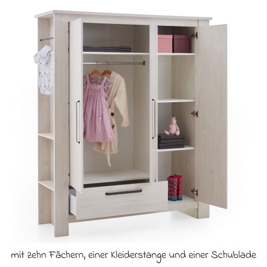 Arthur Berndt 3-tlg Kinderzimmer-Set Til mit 3-türigem Schrank, Bett, extrabreite Wickelkommode mit Wickelaufsatz - Nordic Wood