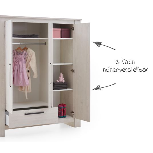 Arthur Berndt 3-piece Til nursery set with 3-door wardrobe, bed, extra-wide changing unit with changing top - Nordic Wood