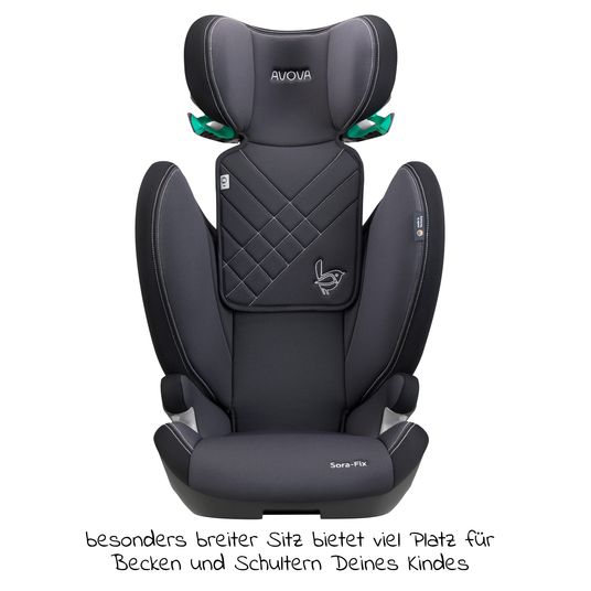 Avova Sora-Fix i-Size child seat 100 cm - 150 cm / 3 years to 12 years with Isofix - Grey & Black