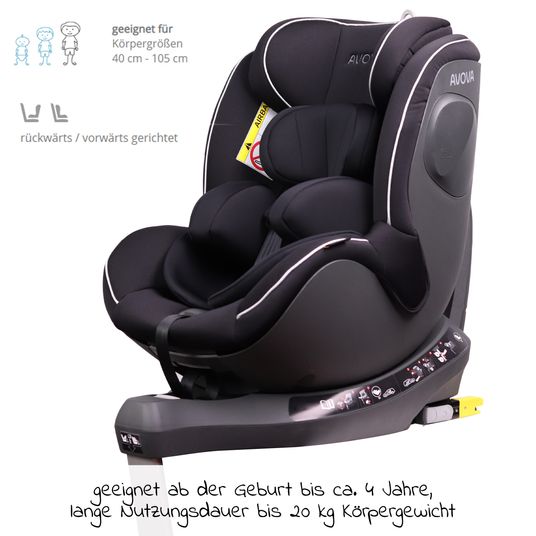 Avova Reboarder child seat Sperber-Fix i-Size 40 cm - 105 cm / from birth to 4 years with Isofix - Pearl Black
