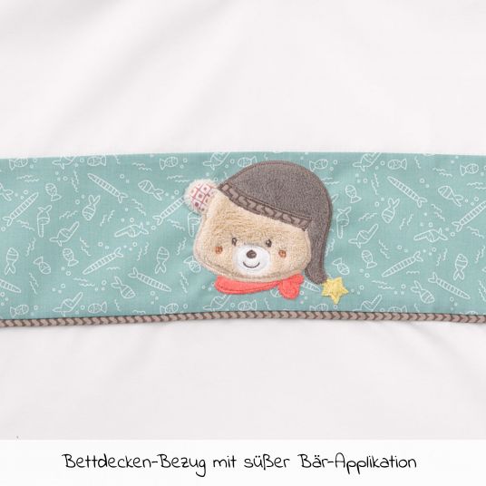 Fehn 4-tlg. Bettwäsche-Set für Beistellbett & Wiege 90x40 cm / Spannbetttuch und Bettwäsche - Bruno Bär - Weiß