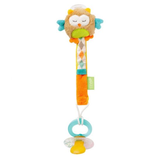 Fehn Pacifier band Sleeping Forest with rattle - owl