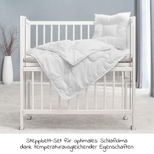 Babyartikel.de 7-tlg. Komplett-Set für Beistellbett & Wiege 90 x 40 cm / Matratze+Spannbetttücher+Steppbett-Set+Bettwäsche -Schwanensee