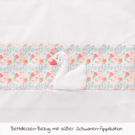Babyartikel.de Set completo di 7 pezzi per letto supplementare e culla 90 x 40 cm / materasso+lenzuola elastiche+set di lenzuola+lenzuola -Swan Lake